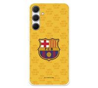Funda para Samsung Galaxy A35 5G del FC Barcelona Escudo Mes Que un Club Fondo Amarillo tansparente para Proteger tu móvil. Capa de Silicona Flexible con Licencia Oficial