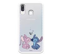 Funda para Samsung Galaxy A40 Oficial de Lilo & Stitch - Angel & Stitch Beso para Proteger tu móvil. Carcasa de Silicona Flexible con Licencia Oficial de Disney