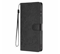 Funda para Samsung Galaxy A42 5G, funda de piel, diseño de gato en relieve, plegable, funda para Samsung Galaxy A42 5G, funda para teléfono móvil, soporte y tarjetero, cierre magnético, negro