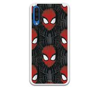 Funda para Samsung Galaxy A50 Oficial de Marvel Spiderman Caras Fondo Negro para Proteger tu móvil. Carcasa para Samsung de Silicona Flexible con Licencia Oficial de Marvel.