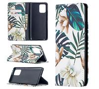 Funda para Samsung Galaxy A91 / S10 Lite, PU Cuero Case Flip Protectora Cover con Soporte, Ranuras para Tarjetas Cierre Magnético Billetera Tapa Carcasa para Galaxy A91 / S10 Lite, Flores blancas