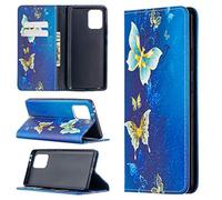 Funda para Samsung Galaxy A91 / S10 Lite, PU Cuero Case Flip Protectora Cover con Soporte, Ranuras para Tarjetas Cierre Magnético Billetera Tapa Carcasa para Galaxy A91 / S10 Lite, Mariposa Dorada