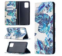 Funda para Samsung Galaxy A91 / S10 Lite, PU Cuero Case Flip Protectora Cover con Soporte, Ranuras para Tarjetas Cierre Magnético Billetera Tapa Carcasa para Galaxy A91 / S10 Lite, Hojas azules