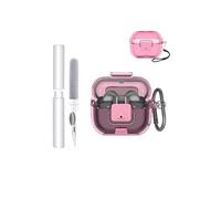 Funda para Samsung Galaxy Buds3 Pro Earbuds,toergy Soft TPU Clear Cover,Impermeable,stoßdicht,Kratzschutz,einfach zu tragen,mit Lanyard & Schlüsselanhänger & Reinigungskit (transparent Rosa)