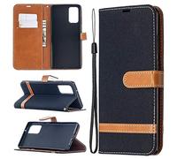Funda para Samsung Galaxy Note 20, SATURCASE Premium Jeans PU cuero Flip Magnet Wallet Stand ranuras para tarjetas Funda protectora con correa de mano para Samsung Galaxy Note 20 (negro)