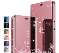 Funda para Samsung Galaxy Note 20 Ultra, Cover de Espejo con Revestimiento Abatible, Caso Protectora para Teléfono PC/PU Translúcida Clear View Case Cover para Samsung Galaxy Note 20 Ultra, Oro Rosa