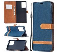 Funda para Samsung Galaxy Note 20 Ultra, SATURCASE Premium Jeans PU cuero Flip Magnet Wallet Stand ranuras para tarjetas Funda protectora con correa de mano para Samsung Galaxy Note 20 Ultra (Marina)