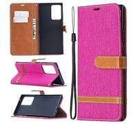 Funda para Samsung Galaxy Note 20 Ultra, SATURCASE Premium Jeans PU cuero Flip Magnet Wallet Stand ranuras para tarjetas Funda protectora con correa de mano para Samsung Galaxy Note 20 Ultra (rosa)
