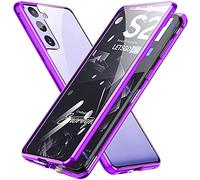 Funda para Samsung Galaxy S21 FE 4G/5G funda magnética adsorción, funda protectora de 360 grados de protección completa 2 en 1 de metal con doble cara de cristal templado protector de pantalla