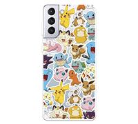Funda para Samsung Galaxy S21 Plus Oficial de Pokémon, Patrón Sticker Pokémon para Proteger tu móvil. Carcasa para Samsung de Silicona Flexible con Licencia Oficial de Pokémon