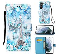 Funda para Samsung Galaxy S21 Plus / S30 Plus, Color PU Cuero Case Flip Protectora Cover con Soporte, Ranuras para Tarjetas Cierre Magnético Billetera Tapa Carcasa, Torre de Mariposas