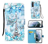 Funda para Samsung Galaxy S21 / S30, Color PU Cuero Case Flip Protectora Cover con Soporte, Ranuras para Tarjetas Cierre Magnético Billetera Tapa Carcasa para Galaxy S21 / S30, Torre de Mariposas