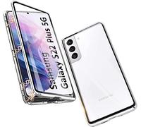 Funda para Samsung Galaxy S22 Plus / + 5G Magnética Adsorción Tecnología Carcasa Metal Bumper Cubierta Estuche 360 Grados Protección Cubierta de Transparente Vidrio Templado Caja Flip Cover,Plata