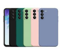 Funda para Samsung Galaxy S22+ / S22 Plus 5G, 5 x Funda Suave de Mate Silicona TPU Gel Carcasa con Protección para Cámara (Negro + Verde Oscuro + Verde + Rosa + Azul Claro)