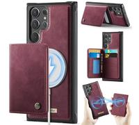 Funda para Samsung Galaxy S22 Ultra,Cartera MagSafe Magnética con Bloqueo RFID, Funda de Cierre Magnético, Cartera de Cuero PU con Soporte, Ranura para Tarjetas, Case para Galaxy S22 Ultra, Rojo