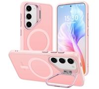 Funda para Samsung Galaxy S23 con Soporte, Compatible MagSafe, Carcasa con Soporte Soporte de Cámara Ajustable Incorporado, Magnética Grado Militar Antigolpes Case, Translúcida Mate Rosa