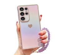 Funda para Samsung Galaxy S23 Plus con cadena de cristal, ultrafina, resistente a los golpes, funda fina para Samsung Galaxy S23 Plus/Galaxy S23 +, con diseño de corazón, color lila