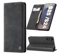 Funda para Samsung Galaxy S24 5G/S25 5G, Funda Flip Folio, Funda de Piel con Tapa, Flip Wallet Case, Protección Integral de 360° con Ranuras para Tarjetas, Cierre Magnético y Función Atril, Negro