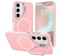 Funda para Samsung Galaxy S24 con Soporte, Compatible MagSafe, Carcasa con Soporte Soporte de Cámara Ajustable Incorporado, Magnética Grado Militar Antigolpes Case, Translúcida Mate Rosa