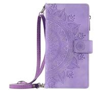 Funda para Samsung Galaxy S24 FE Mandala con cremallera, 8 ranuras para tarjetas con cordón cruzado, a prueba de golpes, cartera de piel, funda para teléfono, cierre magnético, funda tipo libro para