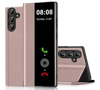 Funda para Samsung Galaxy S24 Plus 5G Funda Clear View, para Samsung Galaxy S24 Plus Funda con Soporte Plegable Pantalla Táctil View Flip Extra-Delgado Cuero Funda Case Cover Clear S View, Rosa