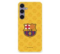 Funda para Samsung Galaxy S24 Plus del FC Barcelona Escudo Mes Que un Club Fondo Amarillo tansparente para Proteger tu móvil. Capa de Silicona Flexible con Licencia Oficial