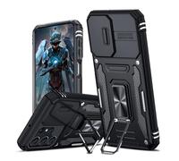 Funda para Samsung Galaxy S24 Ultra 5G, Cubierta de cámara Deslizante Proteger Militar Antigolpes Protectora Carcasa con 360° Magnético Anillo Soporte Silicona TPU + PC Rugged Case Cover, Negro