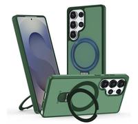 Funda para Samsung Galaxy S24 Ultra, [Compatible con MagSafe] Carcasa con Invisible Soporte de Anillo Giratorio, Case Borde de TPU Silicona + Respaldo Translúcido Mate PC Rigida,Verde