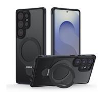 Funda para Samsung Galaxy S24 Ultra, [Compatible con MagSafe] Carcasa con Invisible Soporte de Anillo Giratorio, Case Borde de TPU Silicona + Respaldo Translúcido Mate PC Rigida,Negro