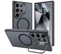 Funda para Samsung Galaxy S24 Ultra con Soporte, Compatible MagSafe, Carcasa con Soporte Soporte de Cámara Ajustable Incorporado, Magnética Grado Militar Antigolpes Case, Translúcida Mate Negro