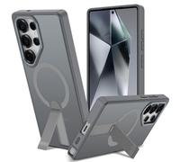 Funda para Samsung Galaxy S24 Ultra con Soporte Compatible MagSafe, Magnética Carcasa S25 Plus/S24 Plus Soporte Protección Militar Fina Antigolpes Case Translúcida Mate Trasera, Gris