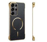 Funda para Samsung Galaxy S24 Ultra, sin marco, compatible con Mag-Safe Magnet Wireless [Sensación original sin bordes] Slim Carbon Fiber Texture Handytasche Case Stoßfeste Schutzhülle (Negro)