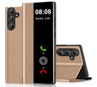 Funda para Samsung Galaxy S25 5G Funda Clear View para Samsung Galaxy S25 Funda con Soporte Plegable Pantalla Táctil View Flip Extrafina Cuero Funda Cover Clear S View, Oro: Samsung S25