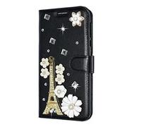 Funda para Samsung Galaxy S25 con purpurina, funda para Samsung Galaxy S25, funda de piel con tapa, función atril, diseño de torre de niña