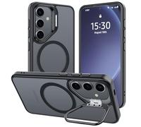 Funda para Samsung Galaxy S25 con Soporte, Compatible MagSafe, Carcasa con Soporte Soporte de Cámara Ajustable Incorporado, Magnética Grado Militar Antigolpes Case, Translúcida Mate Negro
