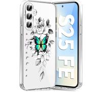 Funda para Samsung Galaxy S25 FE funda de silicona suave TPU flores Galaxy S25 FE 5G funda protectora fina suave patrón de mariposas transparente funda para Samsung S25 FE Case (D)