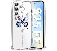 Funda para Samsung Galaxy S25 FE funda de silicona suave TPU flores Galaxy S25 FE 5G funda protectora fina suave patrón de mariposas transparente funda para Samsung S25 FE Case (B)