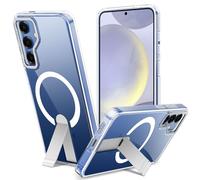 Funda para Samsung Galaxy S25 Plus/S24 Plus con Soporte Compatible MagSafe, Magnética Carcasa S25 Plus/S24 Plus Soporte Protección Militar Fina Antigolpes Case Anti-Amarillo, Transparente