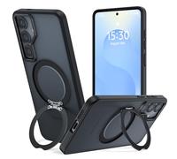 Funda para Samsung Galaxy S25/S24 con 360° Giratorio Soporte Compatible MagSafe, Magnética Carcasa Anillo Soporte Invisible Protección Militar Fina Case Translúcida Mate, Negro