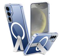 Funda para Samsung Galaxy S25/S24 con Soporte Compatible MagSafe, Magnética Carcasa Samsung S25/S24 Soporte Protección Militar Fina Antigolpes Case Anti-Amarillo, Transparente