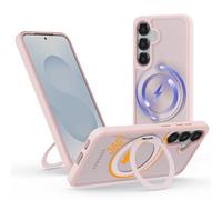 Funda para Samsung Galaxy S25/S24 con Soporte Magnético, Carcasa para Magsafe con Anillo Giratorio 360°, Capa con Parte Trasera Mate, Protección Robusta y Estable para Vídeos y Oficina, Rosa