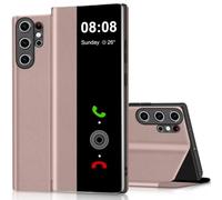 Funda para Samsung Galaxy S25 Ultra 5G Funda Clear View para Samsung Galaxy S25 Ultra Funda con Soporte Plegable Pantalla Táctil View Flip Extrafina Cuero Funda Cover Clear S View, Rosa