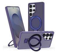 Funda para Samsung Galaxy S25 Ultra, [Compatible con MagSafe] Carcasa con Invisible Soporte de Anillo Giratorio, Case Borde de TPU Silicona + Respaldo Translúcido Mate PC Rigida,Morado