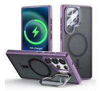 Funda para Samsung Galaxy S25 Ultra con Magnético, para MagSafe Compatible Carcasa con Invisible Soporte de Cámara Giratorio, Marco de TPU Grueso & Parte Trasera Mate Translúcida, Morado