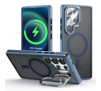 Funda para Samsung Galaxy S25 Ultra con Magnético, para MagSafe Compatible Carcasa con Invisible Soporte de Cámara Giratorio, Marco de TPU Grueso & Parte Trasera Mate Translúcida, Azul