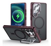 Funda para Samsung Galaxy S25 Ultra con Magnético, para MagSafe Compatible Carcasa con Invisible Soporte de Cámara Giratorio, Marco de TPU Grueso & Parte Trasera Mate Translúcida, Burdeos