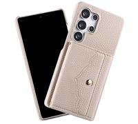 Funda para Samsung Galaxy S25 Ultra/S25 Plus/S25, Litchi cicatrices patrón de piel para teléfono móvil con tarjetero, correa para el hombro, beige, S25 Plus
