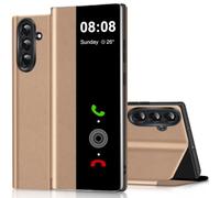 Funda para Samsung Galaxy S26 5G Funda Clear View para Samsung Galaxy S26 Funda con Soporte Plegable Pantalla Táctil View Flip Extrafina Cuero Funda Cover Clear S View, Oro: Samsung S26