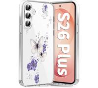 Funda para Samsung Galaxy S26 Plus 5G, funda suave de silicona TPU con flores Galaxy S26 Plus 5G, funda fina y suave, diseño de mariposas, funda transparente para Samsung S26+ 5G Case (morado)