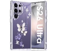 Funda para Samsung Galaxy S26 Ultra 5G, funda de silicona suave TPU flores Galaxy S26 Ultra 5G funda protectora fina suave patrón de mariposas transparente funda para Samsung S26 Ultra (morado)